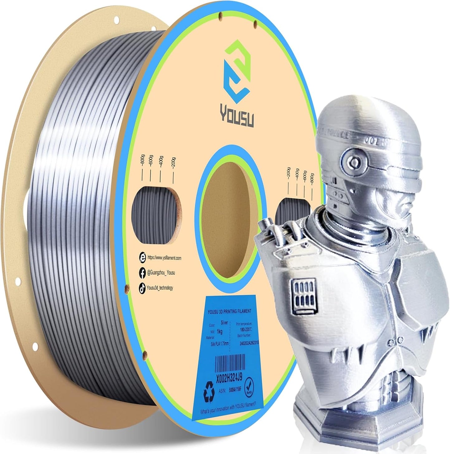 ASIAKASPALAUTUS - PLA 3D-filamentti Silk Silver 1 kg