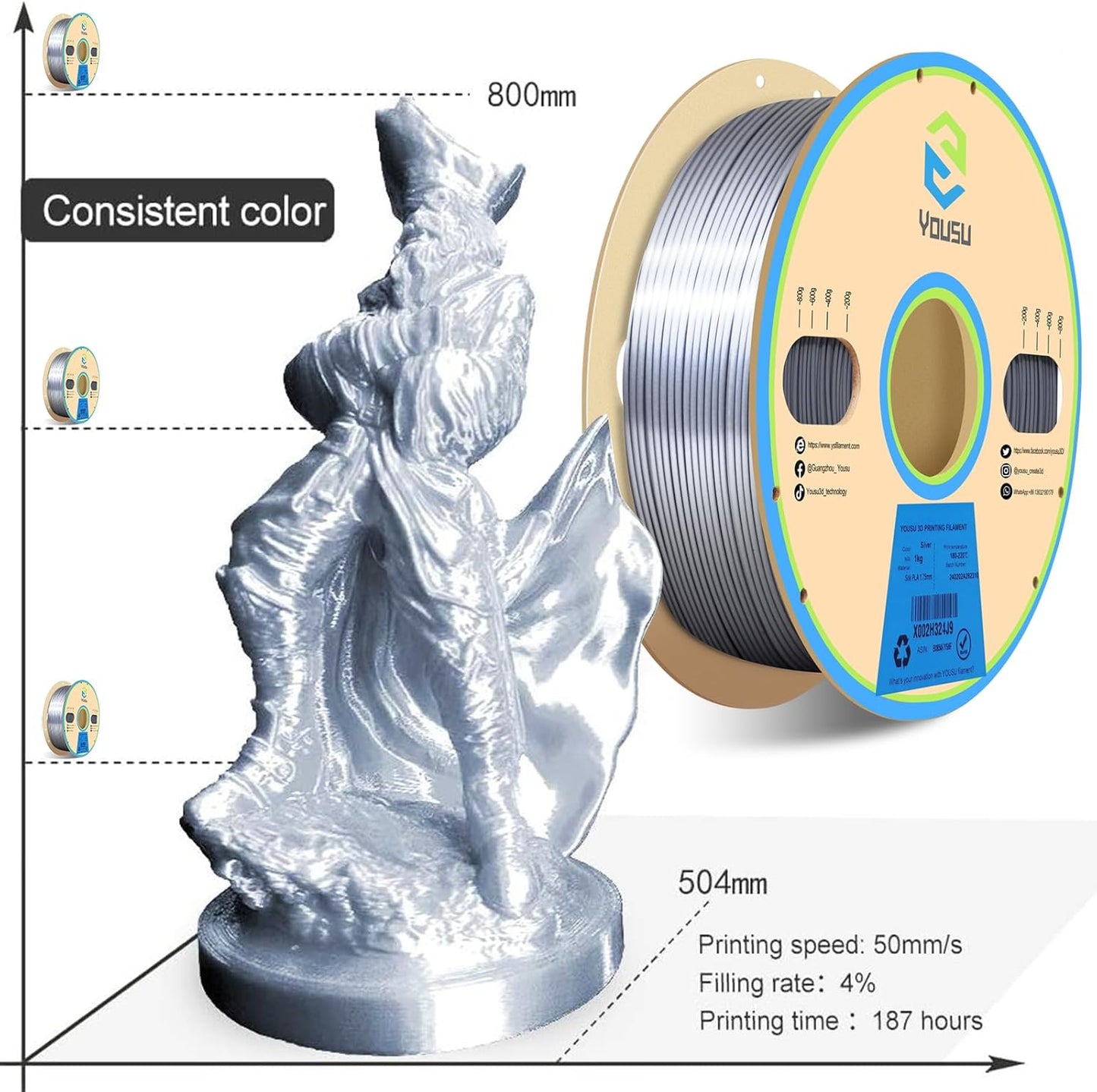 ASIAKASPALAUTUS - PLA 3D-filamentti Silk Silver 1 kg